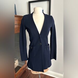 St. John Caviar Long Navy Wool Jacket Coat sz 2